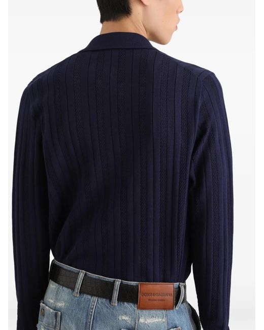 Dolce & Gabbana Blue Openwork Cotton Cardigan for men