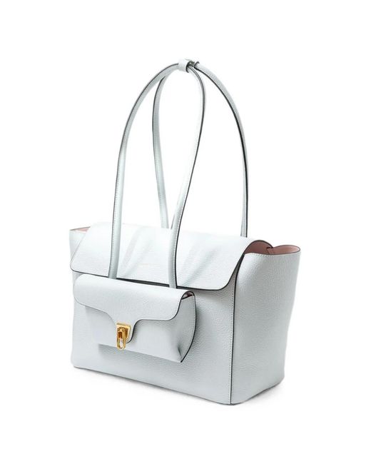 Coccinelle White Large Double Beat Pebbled Leather Shoulder Bag