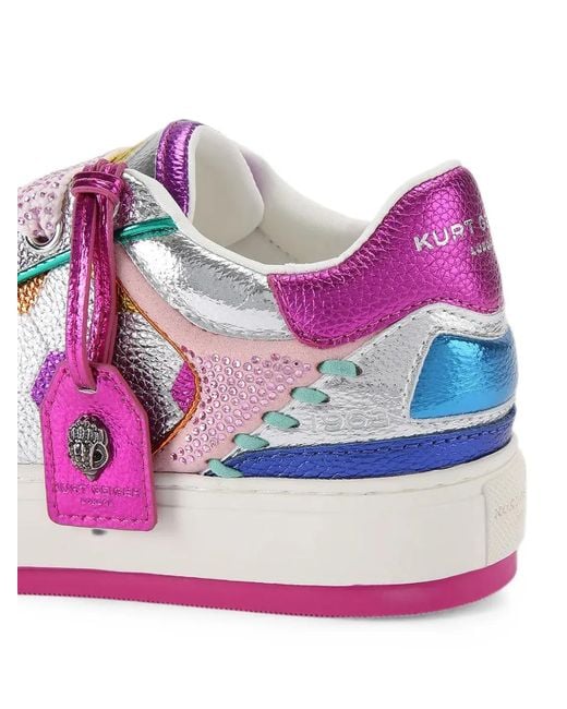 Kurt Geiger Pink Crystal-Embellished Metallic Leather Sneakers