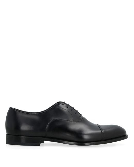 Doucal's Black Leather Oxford Shoes for men