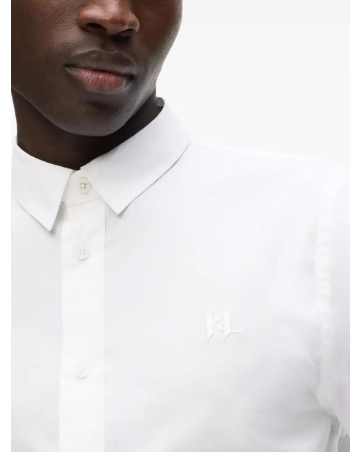 Karl Lagerfeld White Embroidered-Logo Long-Sleeve Shirt for men