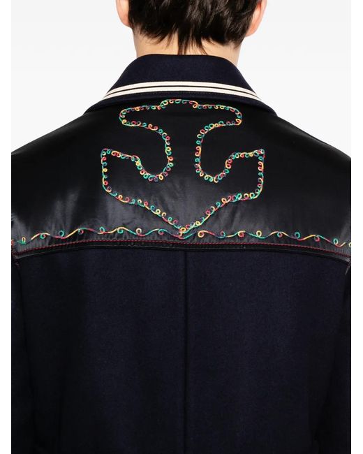 Valentino Garavani Blue Double-Breasted Embroidered Jacket for men