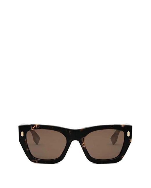 Fendi Black Ff-Motif Square-Frame Sunglasses