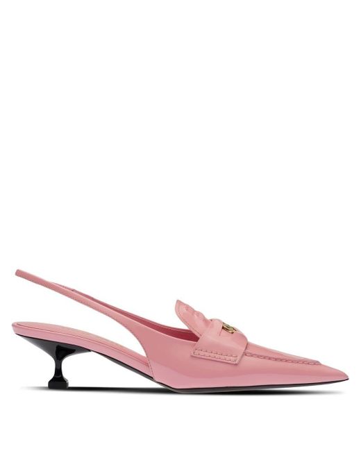 Miu Miu Kitten Heel Leather Penny Loafers in Pink - Lyst