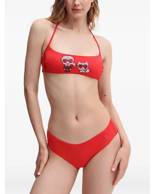 Karl Lagerfeld Red Logo-Plaque Bikini Bottoms
