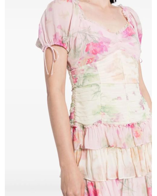 LoveShackFancy Pink Jupe Floral-Print Minidress