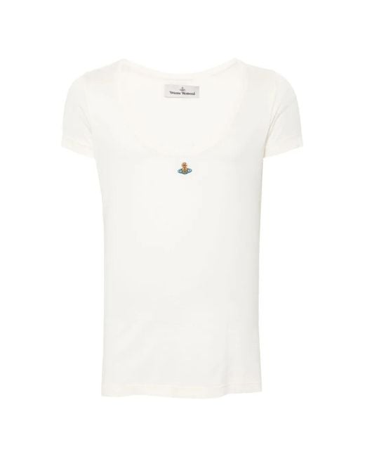 Vivienne Westwood White Orb-Embroidered Scoop-Neck T-Shirt