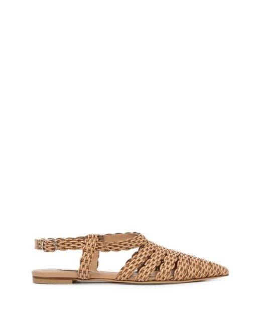 Casadei Brown Avenida Woven Slingback Flat Pumps