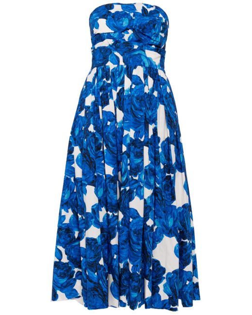 Cara Cara Blue Floral-print Cotton Midi Dress