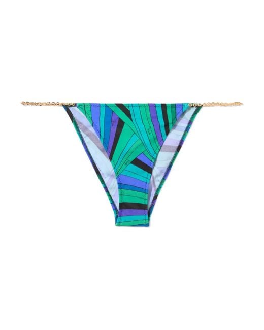 Emilio Pucci Blue Iride-Print Triangle Bikini Bottom