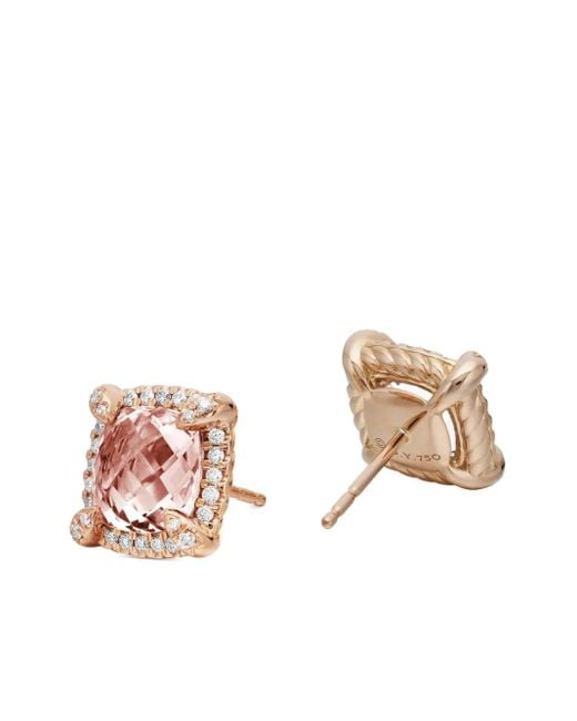 David Yurman Pink 18Kt Rose Chatelaine Morganite And Diamond Stud Earrings (8Mm)