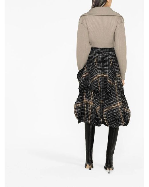 Charles Jeffrey Black Check-Pattern Midi Skirt