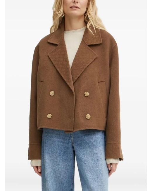 Boss Brown Double-Breasted Wool-Blend Jacket