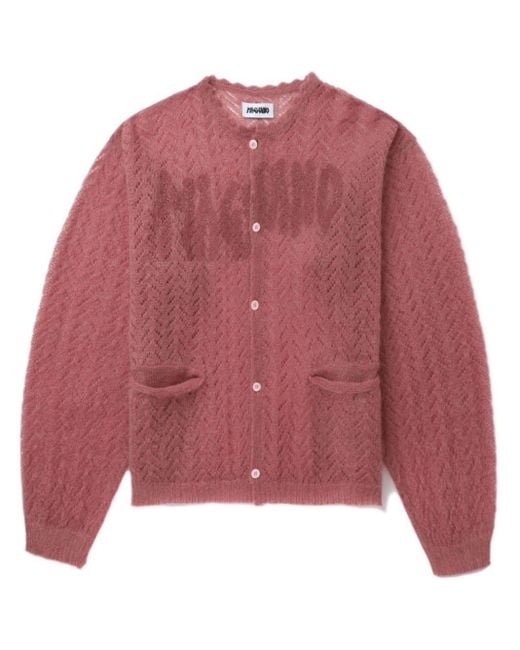 Magliano Red Logo-print Pointelle-knit Cardigan for men