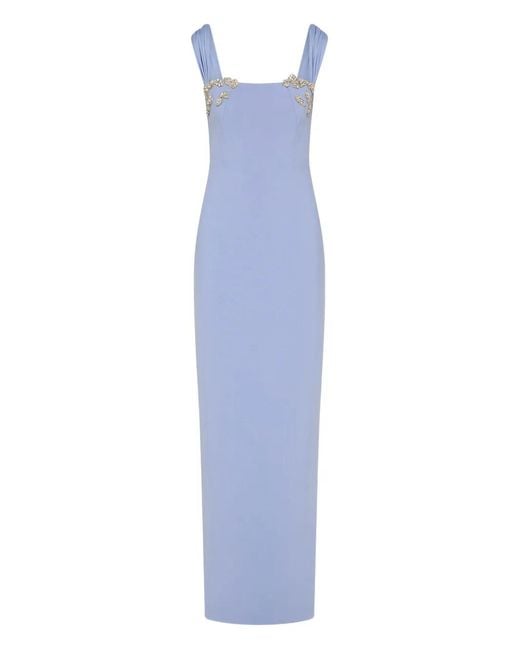 Rachel Gilbert Blue Malia Embellished Square-Neck Maxi Gown