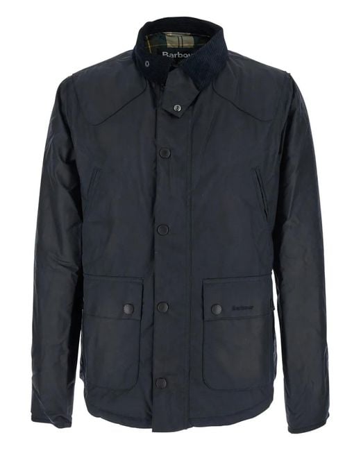 Barbour Blue Waxed Jacket With Corduroy Collar for men