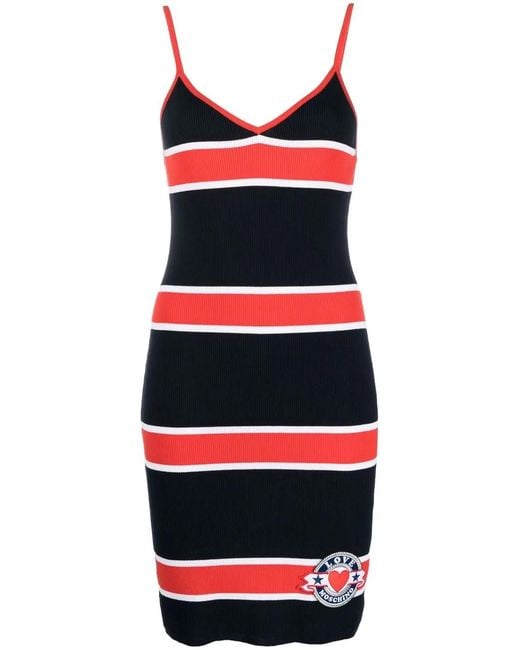 Love Moschino Red Striped Ribbed Dress