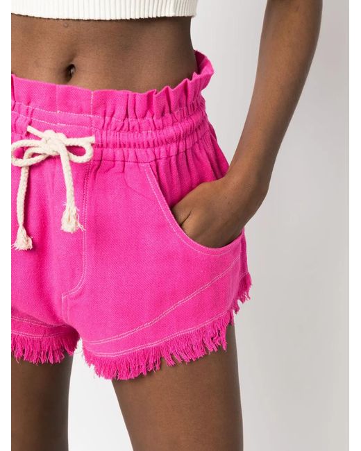 Isabel Marant Pink Drawstring Frayed Silk Shorts