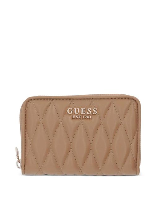 Guess Brown Quilted Logo-Plaque Wallet