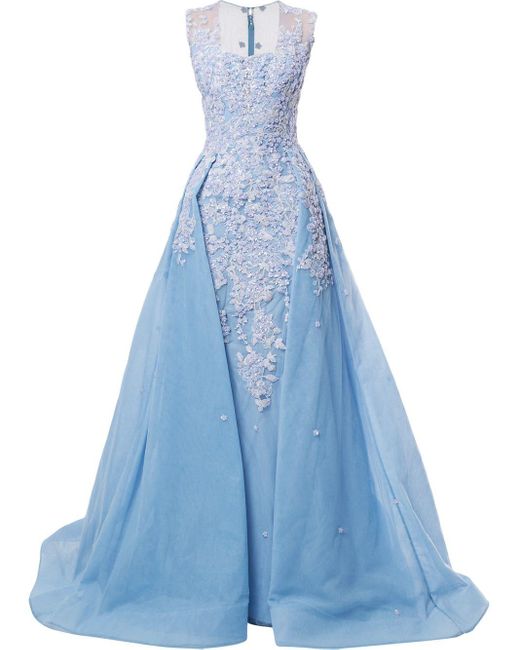 Saiid Kobeisy Blue Floral Embroidered Maxi Dress