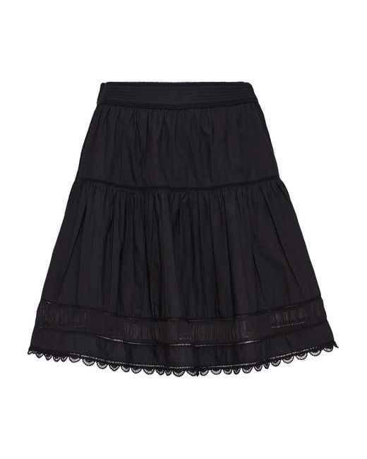 Ulla Johnson Black Ayla Tiered Lace-Trimmed Mini Skirt