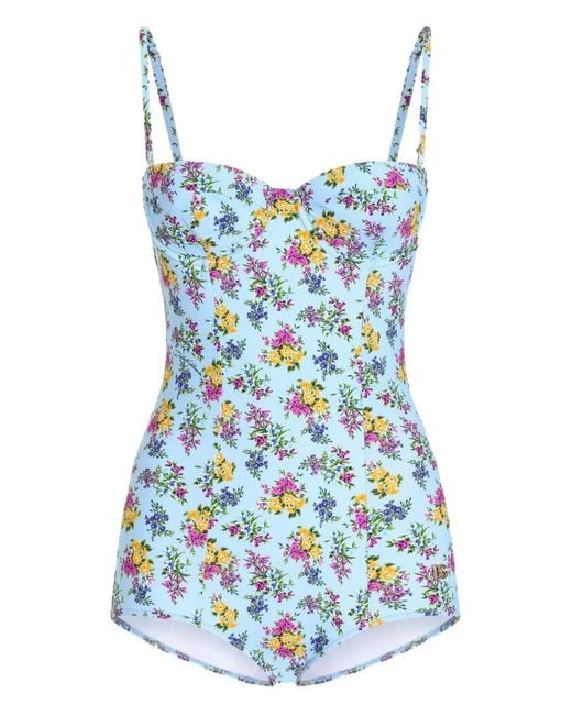 Dolce & Gabbana Blue Floral-Print Swimsuit