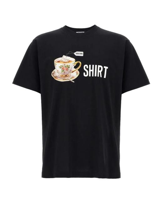 Moschino Black Playful Teacup Print Organic Cotton T-Shirt for men