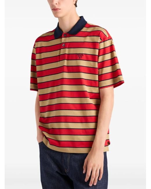 メンズ Prada ストライプ ポロシャツ Red