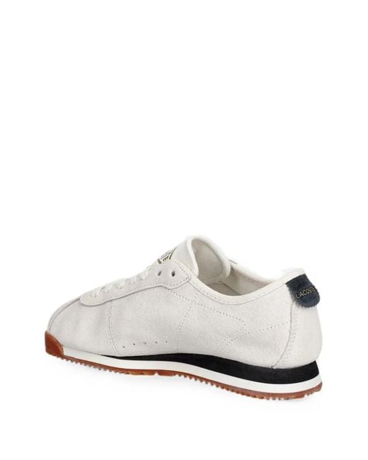 Lacoste White Logo-Embroidered Suede Sneakers
