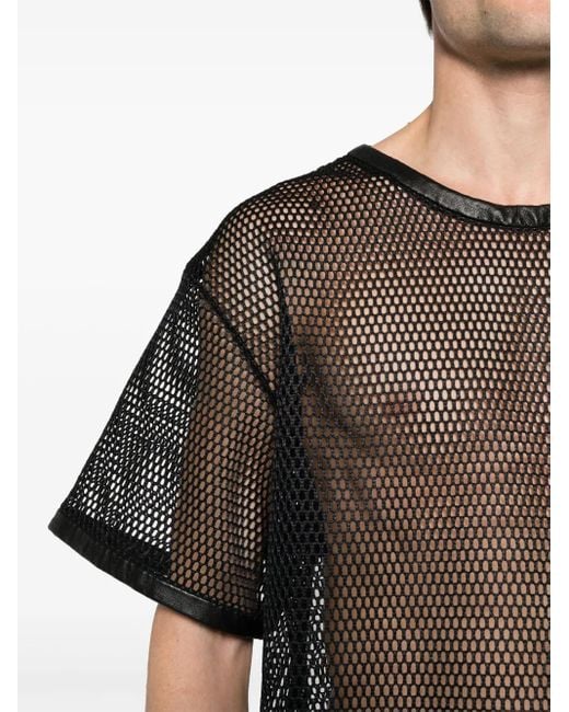 Jil Sander Gray Perforated Leather-Trim T-Shirt for men