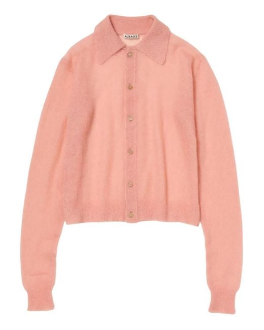 Auralee Pink Collared Mohair Cardigan