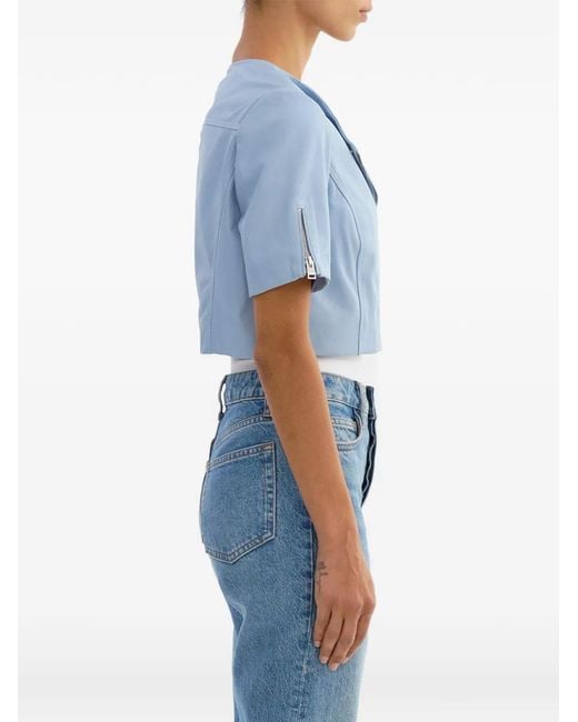 Lamarque Blue Kirsi Cropped Leather Jacket