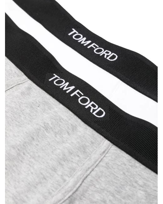 Tom Ford Gray Logo-Band Cotton-Blend Boxers (Pack Of Two) for men