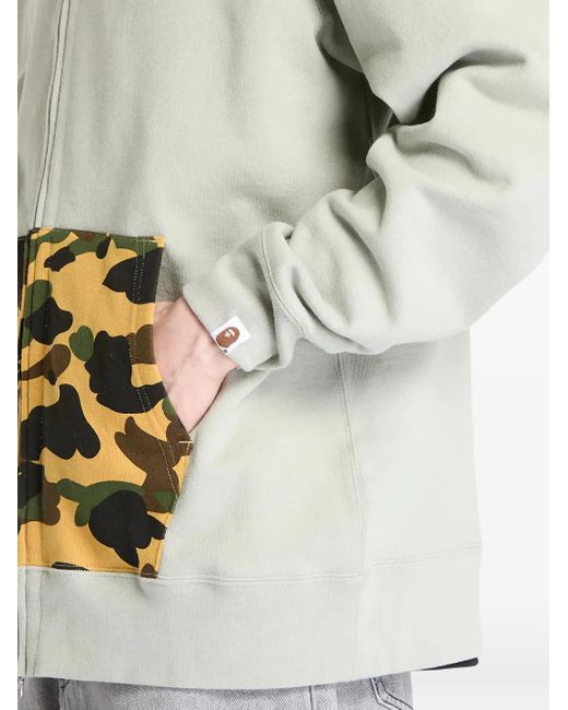 A Bathing Ape Gray Camo-Panel Shark-Print Hoodie
