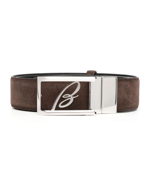Brioni Brown Logo-buckle Suede Belt for men