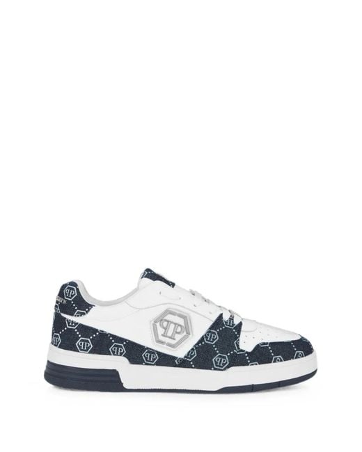 Philipp Plein White Low-Top Sneakers P-Force Denim Monogram