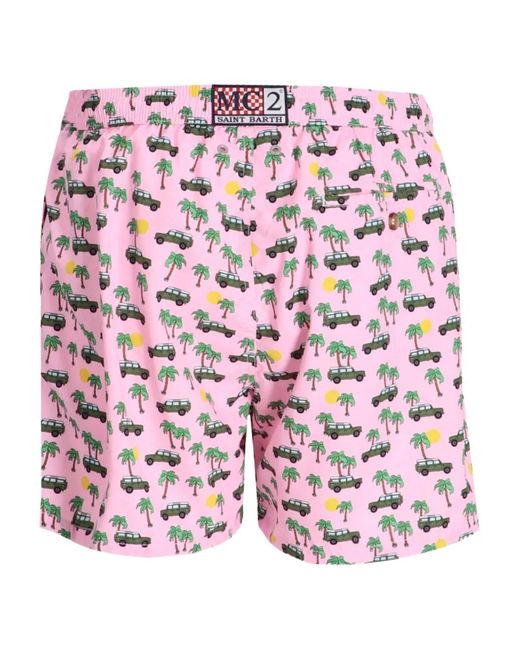 Mc2 Saint Barth Pink Palm Tree-Car-Print Swim Shorts for men