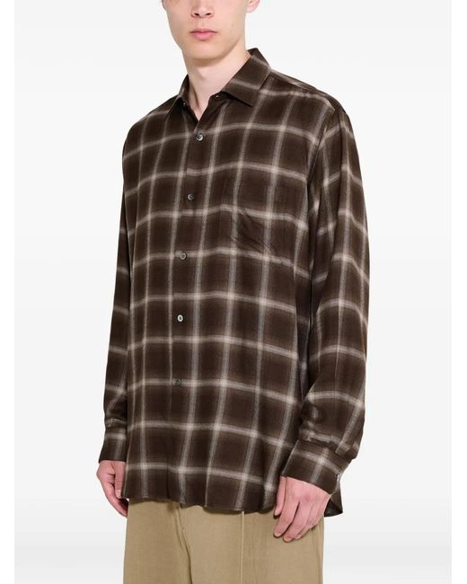 Ssstein Brown Check-Pattern Oversized Shirt for men