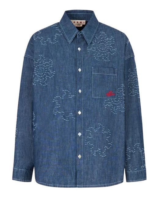 Marni Blue Sun-Detail Long-Sleeved Shirt for men