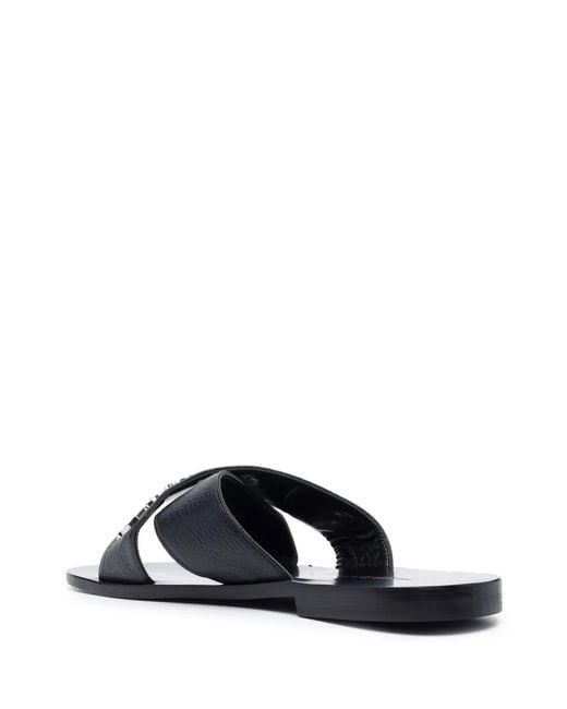 Philipp Plein Black Cross-Strap Leather Slides for men