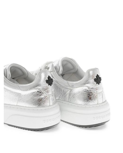 DSquared² White Metallic Textured Leather Sneakers