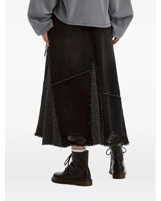 Musium Div. Black Distressed Panelled Midi Skirt