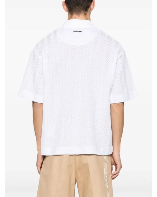 Missoni White Zigzag-Woven Polo Shirt for men
