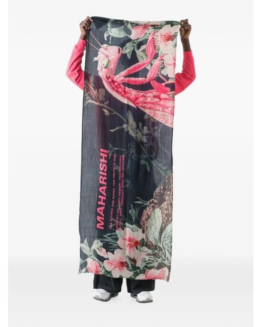Maharishi Blue Floral-Print Fringed Scarf