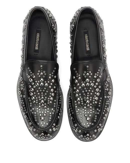 Roberto Cavalli Black Embellished Slip-On Loafers for men