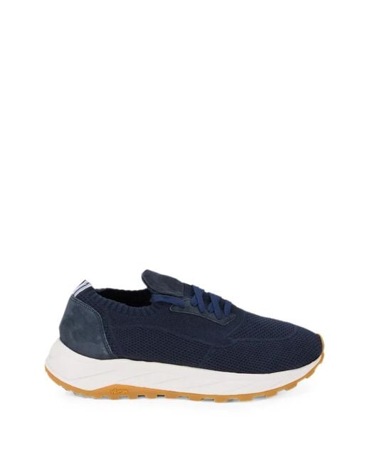 Fedeli Blue Mesh-Knit Panelled Sneakers for men