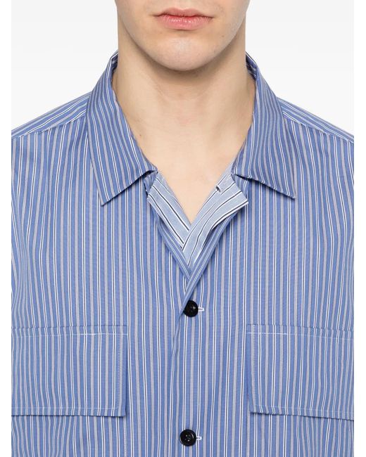 Sacai Blue Striped-Pattern Short-Sleeve Shirt for men