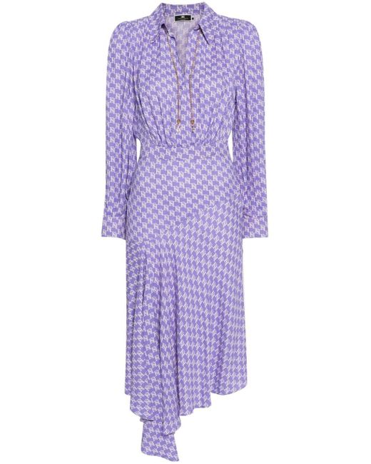 Elisabetta Franchi Purple Logo-print Georgette Midi Dress