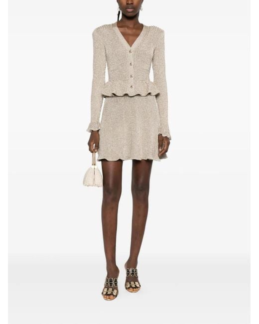 Self-Portrait Natural Peplum-Waist Lurex Mini Dress