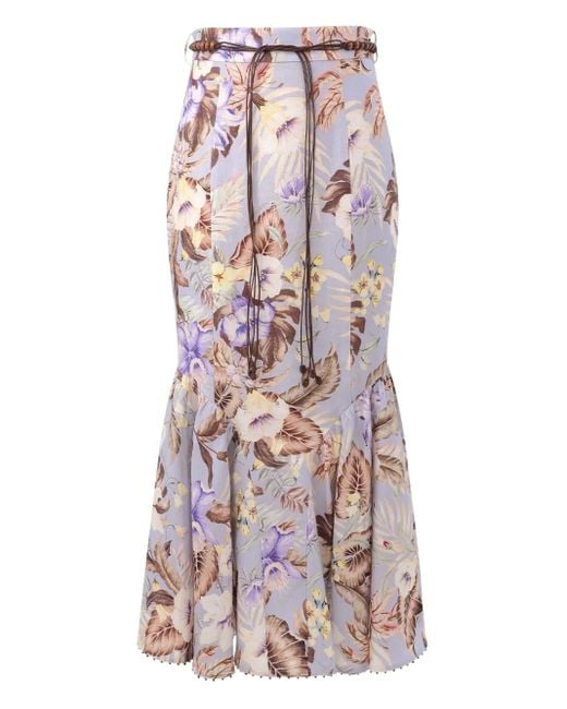 Zimmermann Floral-print Flared Midi Skirt White